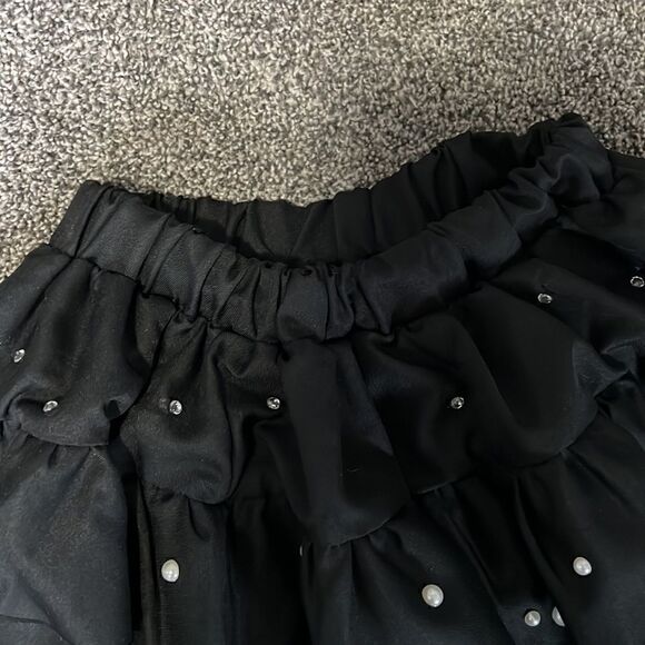 Custom Small Black Bubble Mini Skirt w/ Pearls ++ Rhinestones - Picture 2 of 3